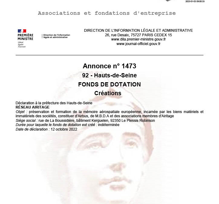 Fonds de dotation AIRitage : c’est Officiel!