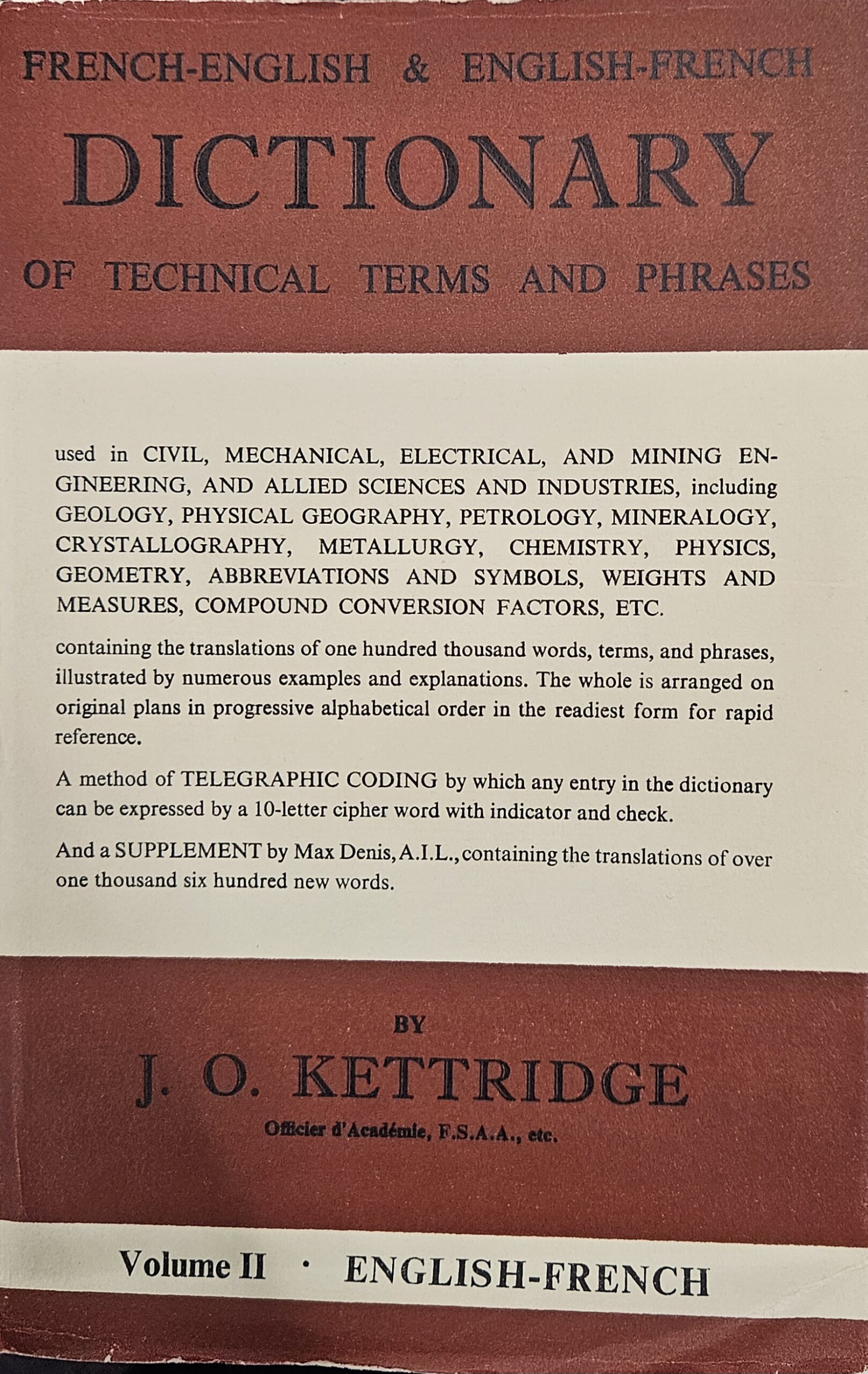 DICTIONNARY of TECHNICAL TERMS and PHRASES FR ANG & Ang FR Volume 2 FR ANG