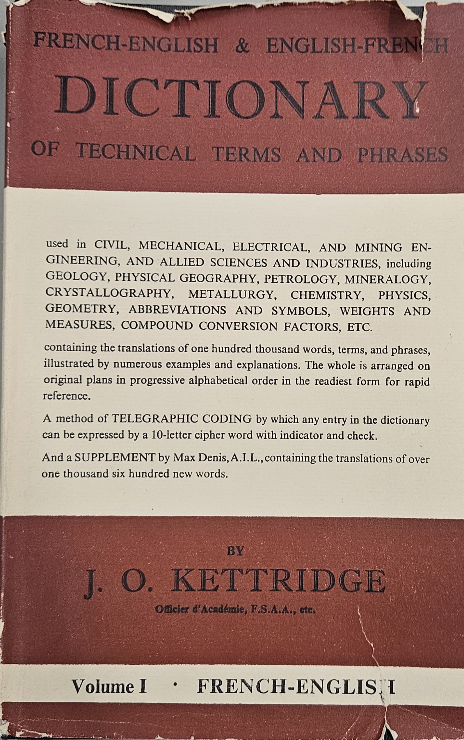 DICTIONNARY of TECHNICAL TERMS and PHRASES FR ANG & Ang FR Volume 1 FR ANG